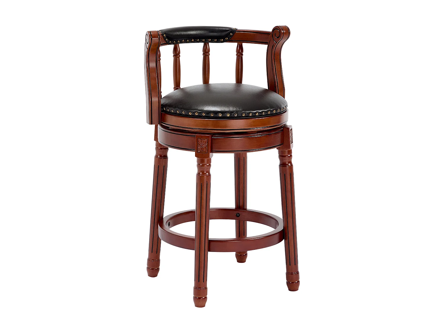 Tabouret de bar pivotant - Assise cuir noire- Couleur noyer 54.8x54.8x66cm