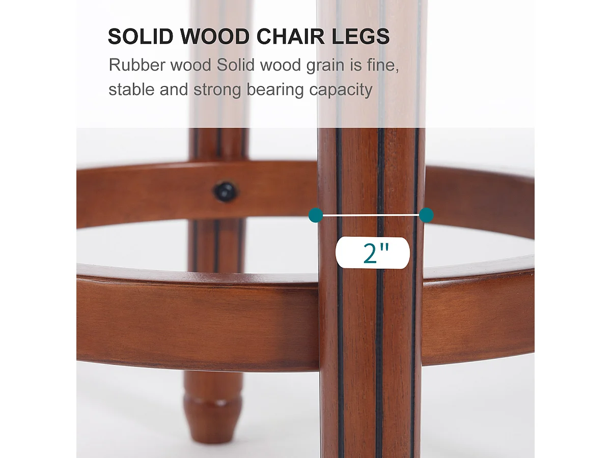 Tabouret de bar pivotant - Assise cuir noire - Bois - Couleur noyer