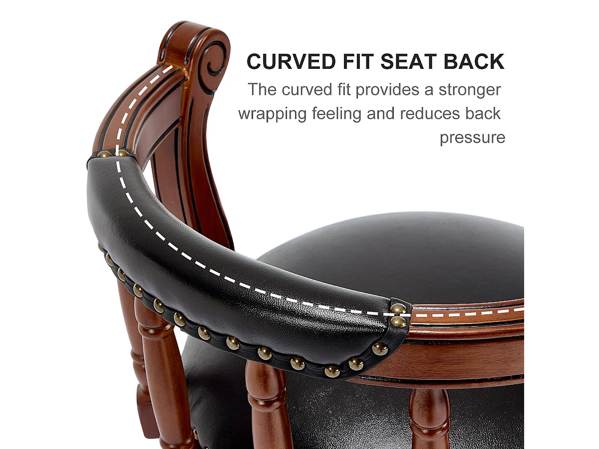 Tabouret de bar pivotant - Assise cuir noire - Bois - Couleur noyer