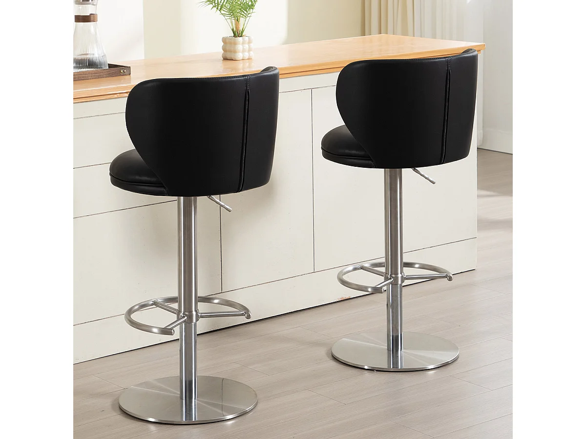 Tabouret de bar pivotant cuir - Réglable en hauteur - Pieds en métal argenté