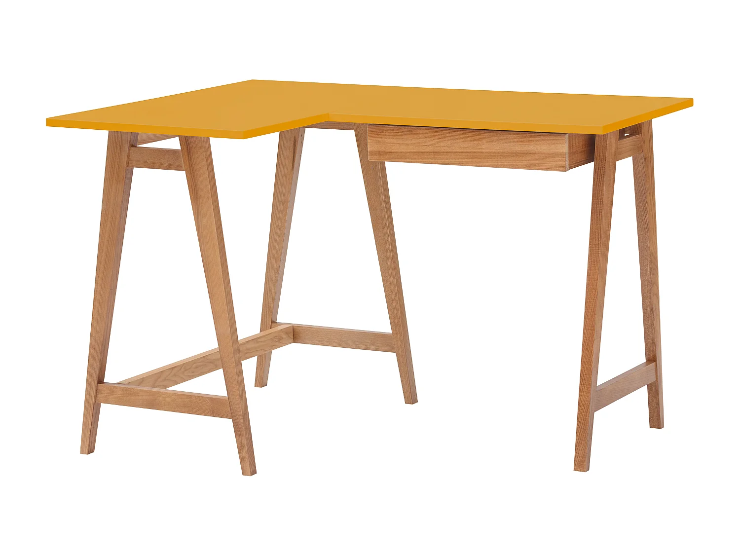 Eckschreibtisch mit Schublade 115 x 85 cm Luka Ginster Gelb  | Eichenbeine | Linke Seite