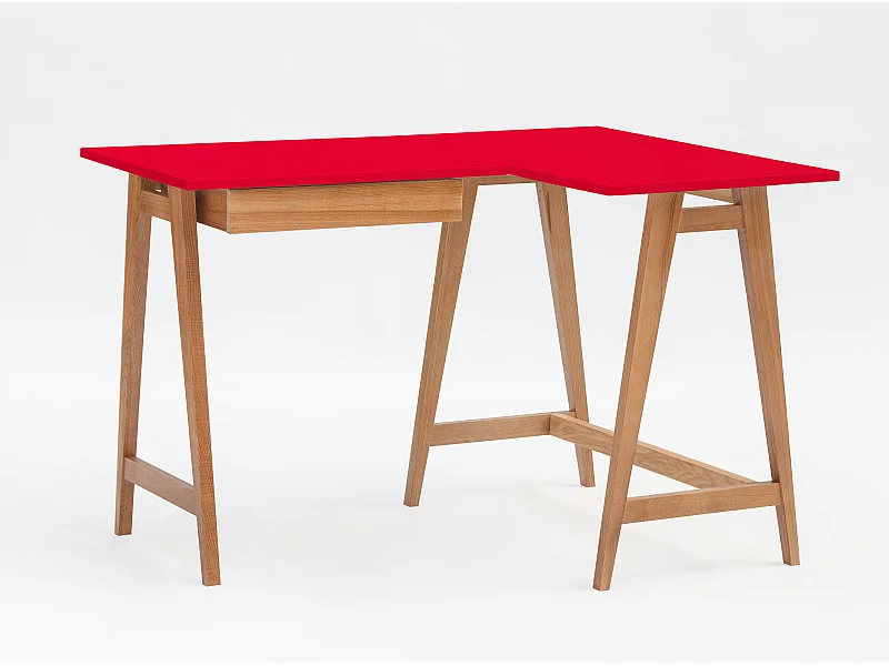 Bureau d'angle avec tiroir 115 x 85 cm Luka Rouge Pur | Pieds Chêne | Côté droit