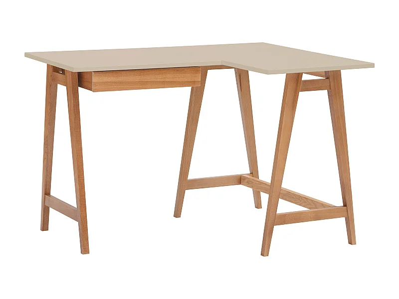 Hoekbureau met lade 115x85cm Luka Bruin Beige | Eiken poten | Rechts