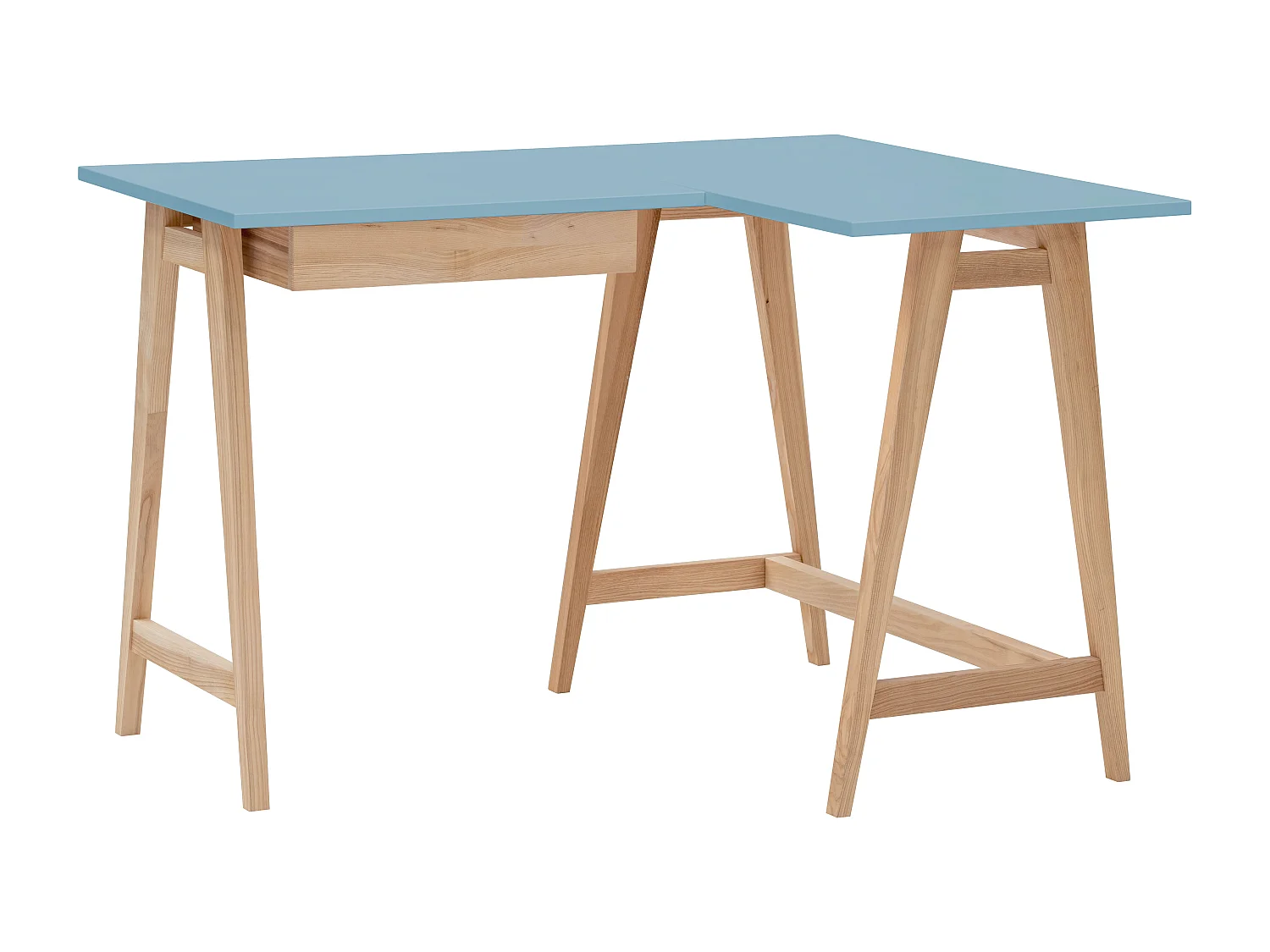 Bureau d'angle avec tiroir 115 x 85 cm Luka Bleu Doux | Pieds en frêne | Côté droit