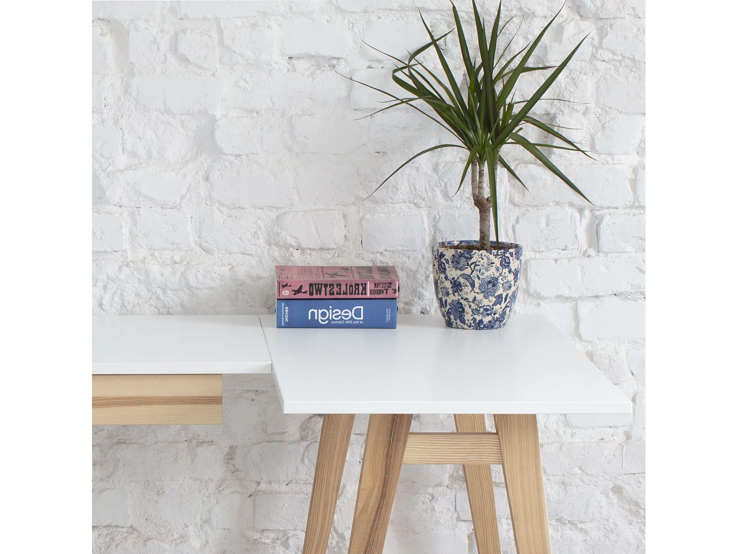 Bureau d'angle avec tiroir 115 x 85 cm Luka Bleu Doux | Pieds en frêne | Côté droit