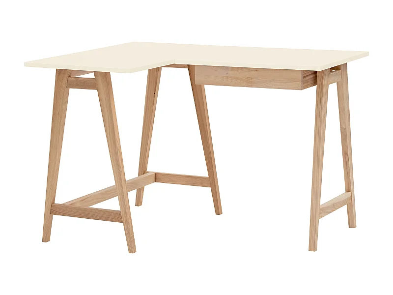 Bureau d'angle avec tiroir 115 x 85 cm Luka Blanc Craie | Pieds en frêne | Côté gauche