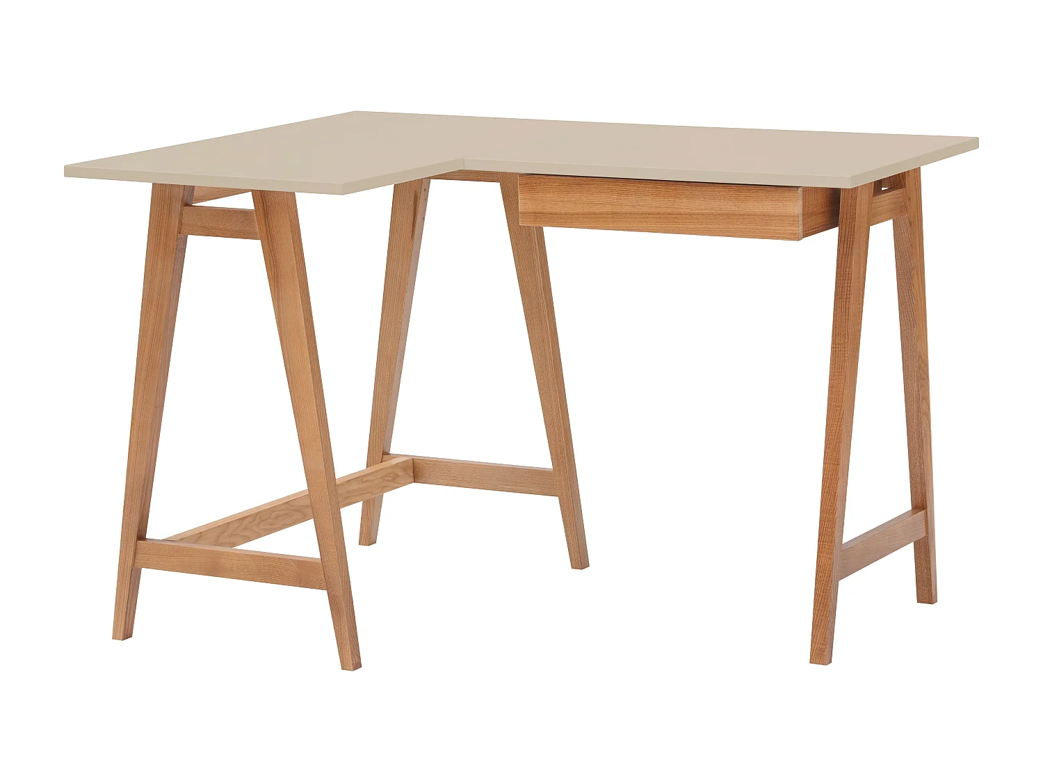 Escritorio esquinero con cajón 115x85cm Luka Marrón Beige | Patas Roble | Lado izquierdo