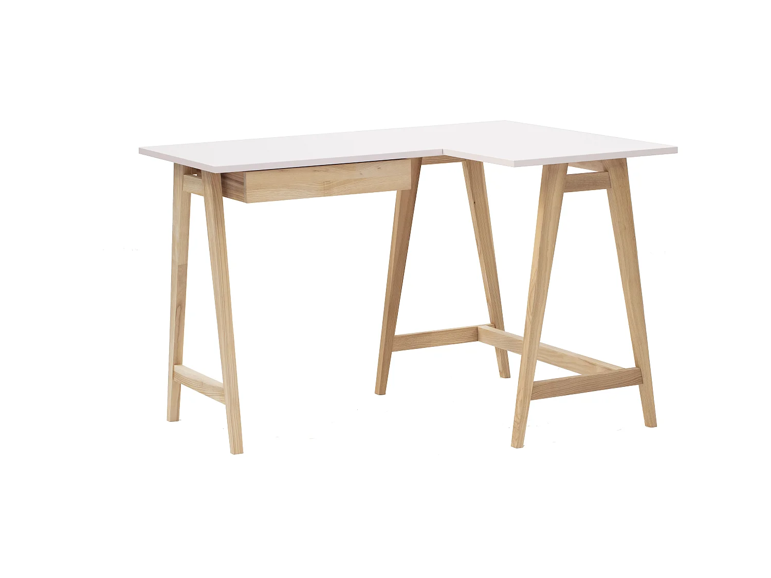 Hörnskrivbord med låda 115x85 cm Luka Vit | Ben i ask | Höger sida