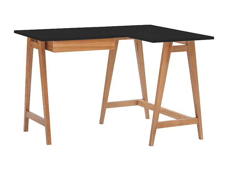 Hoekbureau met lade 115x85cm Luka Zwart | Eiken poten | Rechts