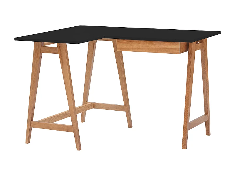 Bureau d'angle avec tiroir 115 x 85 cm Luka Noir | Pieds Chêne | Côté gauche