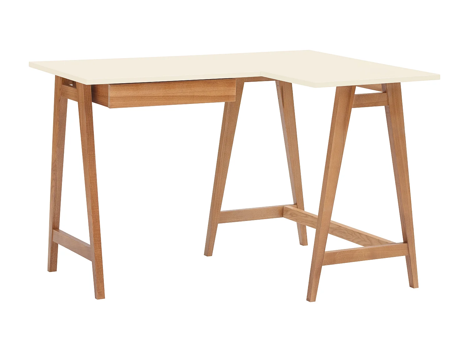 Escritorio esquinero con cajón 115x85cm Luka Blanco Tiza | Patas Roble | Lado derecho