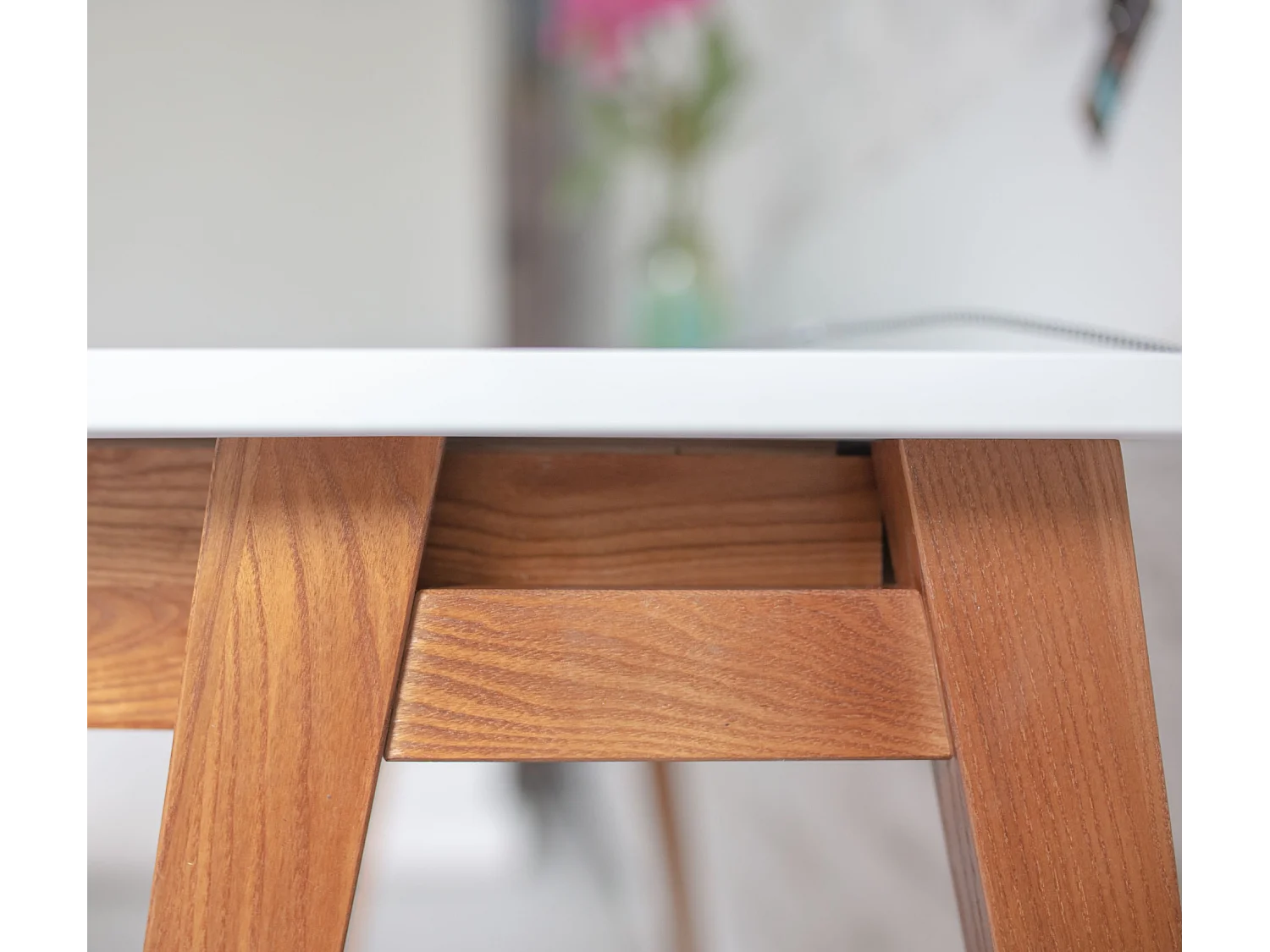 Bureau d'angle avec tiroir 115 x 85 cm Luka Blanc Craie | Pieds Chêne | Côté droit