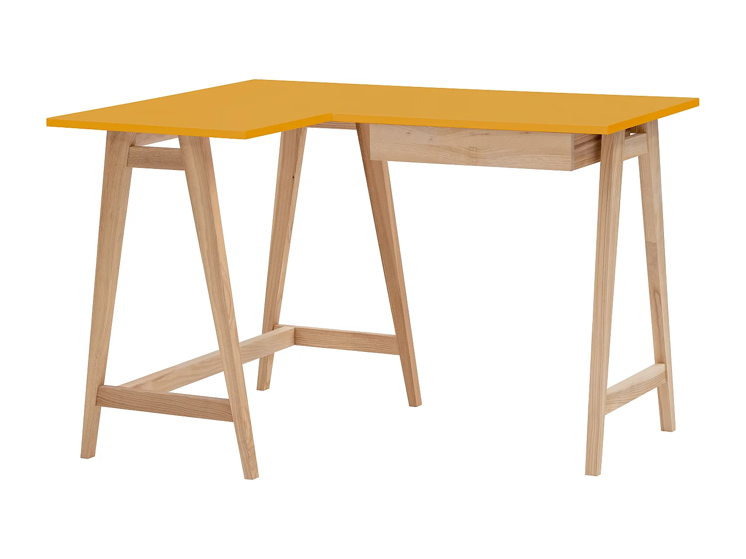 Escritorio esquinero con cajón 115x85cm Luka Amarillo Retama | Patas de fresno | Lado izquierdo