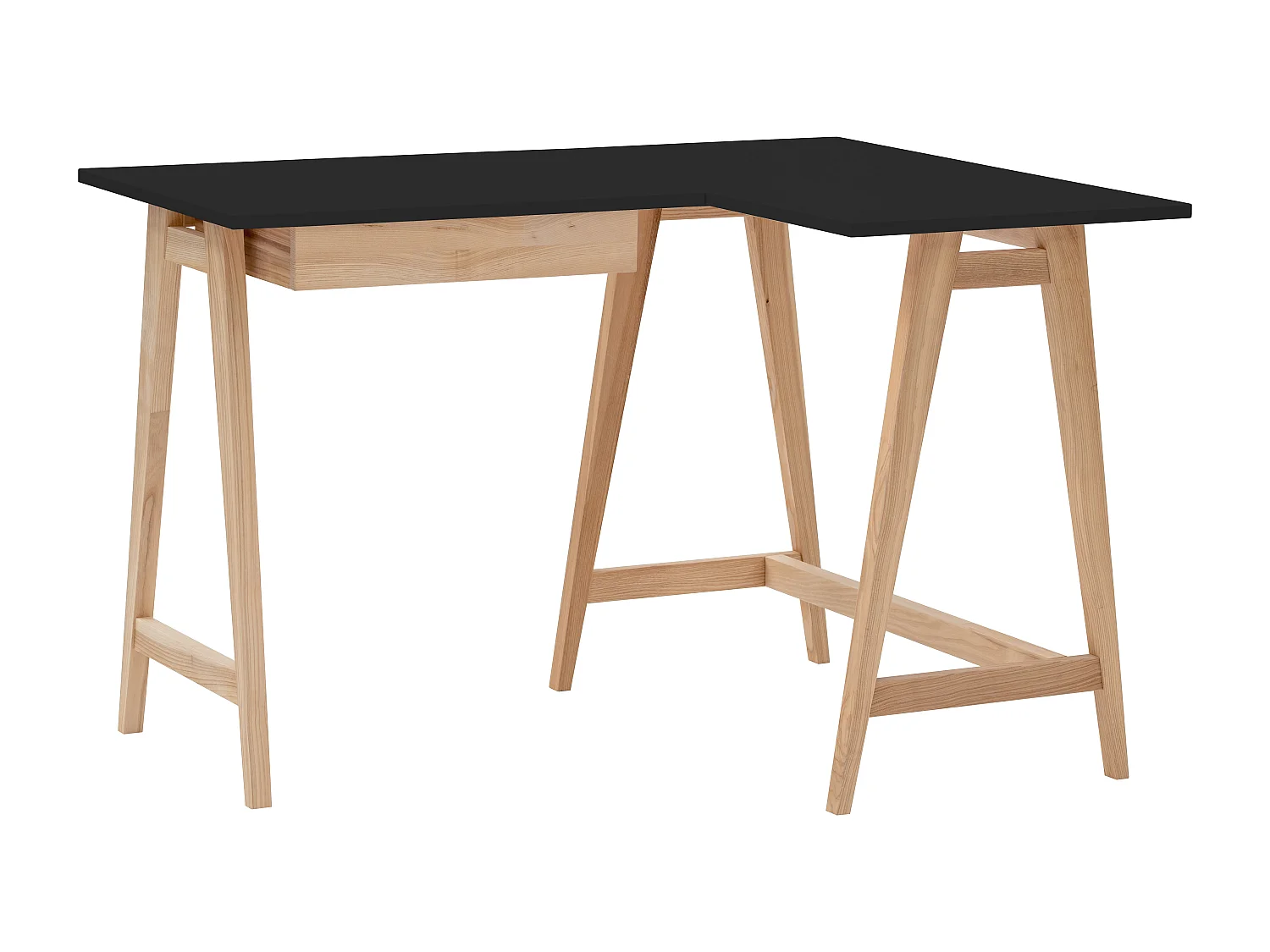 Bureau d'angle avec tiroir 115 x 85 cm Luka Noir | Pieds en frêne | Côté droit
