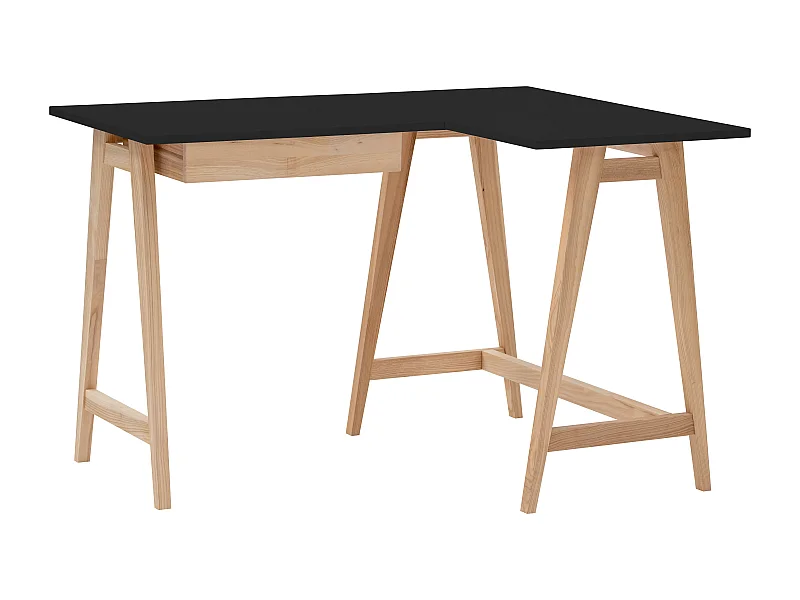 Hoekbureau met lade 115x85cm Luka Zwart | Essenhouten poten | Rechts