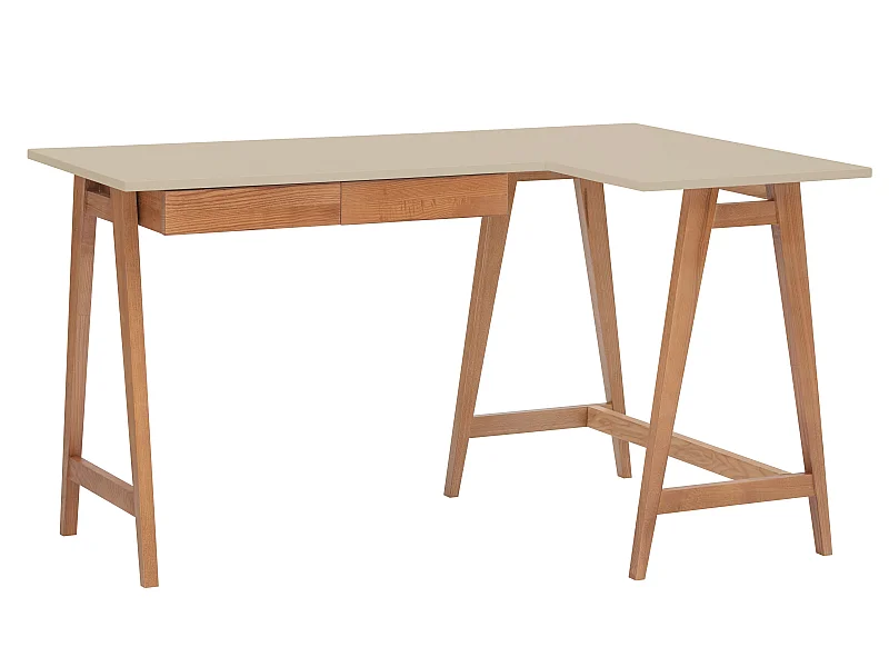 Hoekbureau met 2 lades 135x85cm Luka Bruin Beige | Eiken poten | Rechts