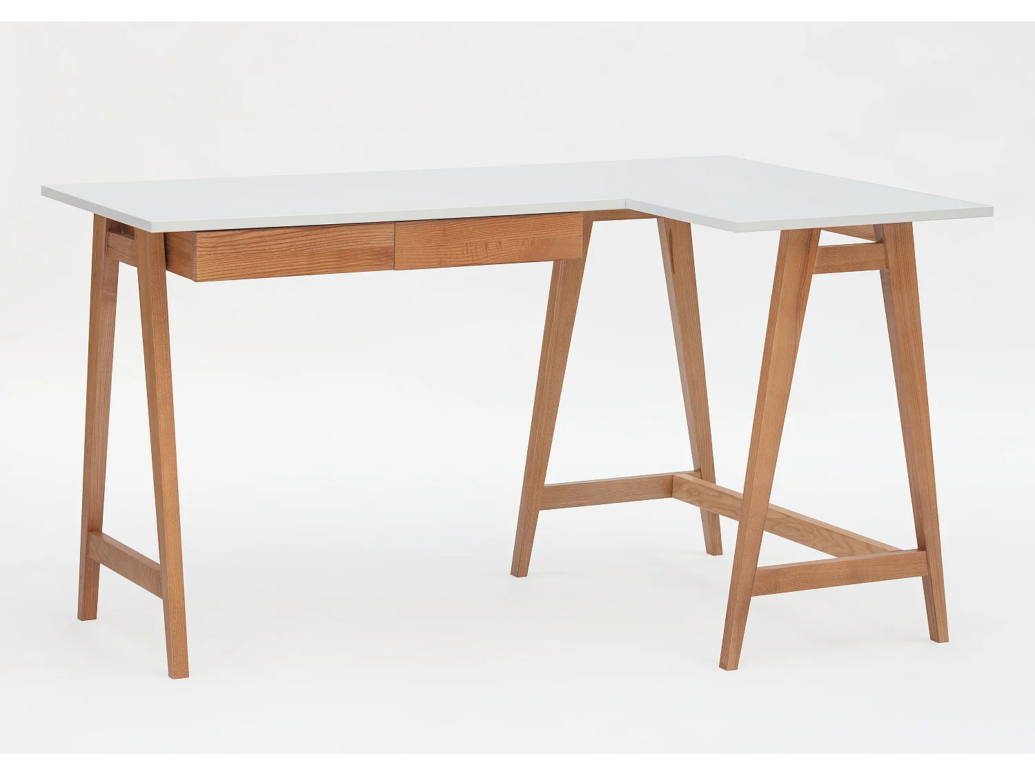 Hörnskrivbord med 2 lådor 135x85 cm Luka Vit | Ben i ekträ | Höger sida