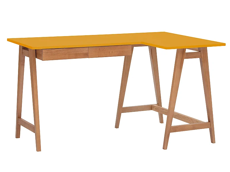 Bureau d'angle avec 2 tiroirs 135 x 85 cm Luka Jaune Genët | Pieds Chêne | Côté droit
