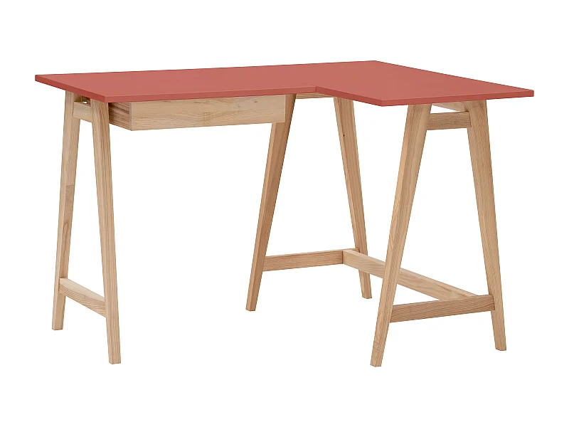 Bureau d'angle avec tiroir 115 x 85 cm Luka Vieux Rose | Pieds en frêne | Côté droit
