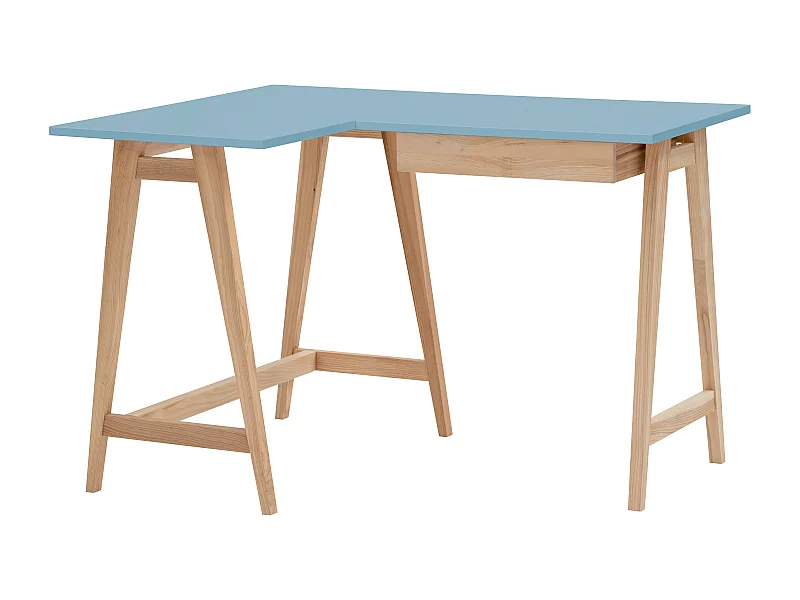 Bureau d'angle avec tiroir 115 x 85 cm Luka Bleu Doux | Pieds en frêne | Côté gauche