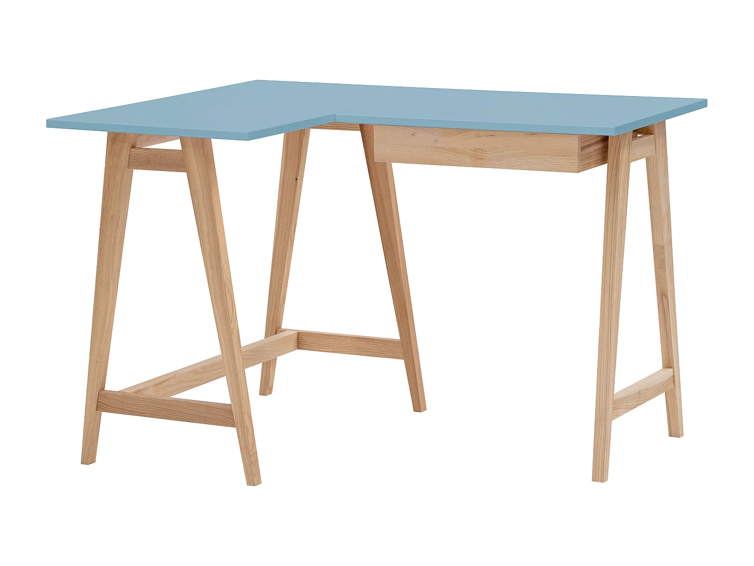 Eckschreibtisch mit Schublade 115 x 85 cm Luka Taubenblau | Beine aus Eschenholz | Linke Seite