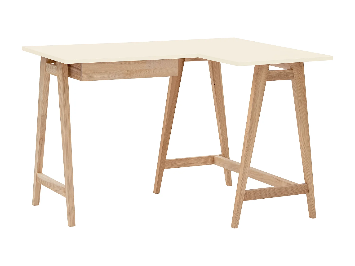 Escritorio esquinero con cajón 115x85cm Luka Blanco Tiza | Patas de fresno | Lado derecho