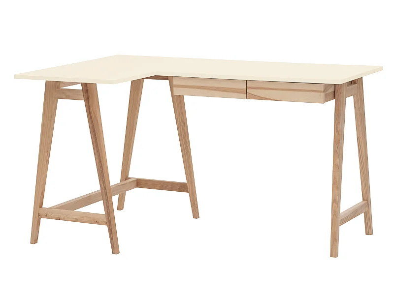 Hoekbureau met 2 lades 135x85cm Luka Krijtwit | Essenhouten poten | Linkerkant