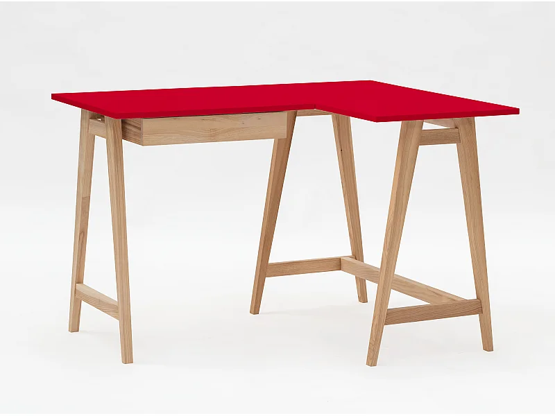 Bureau d'angle avec tiroir 115 x 85 cm Luka Rouge Pur | Pieds en frêne | Côté droit