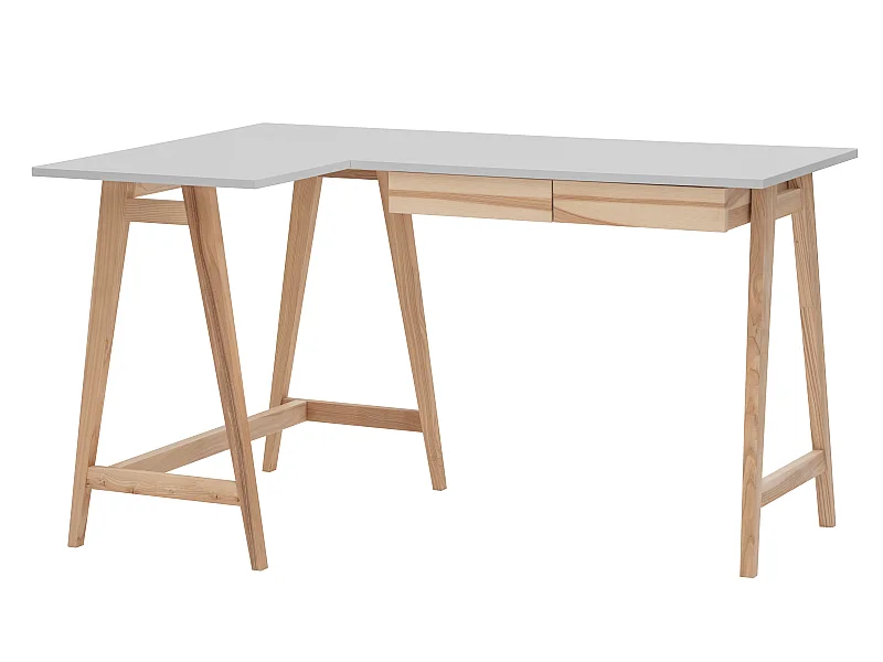 Hoekbureau met 2 lades 135x85cm Luka Parelgrijs | Essenhouten poten | Linkerkant