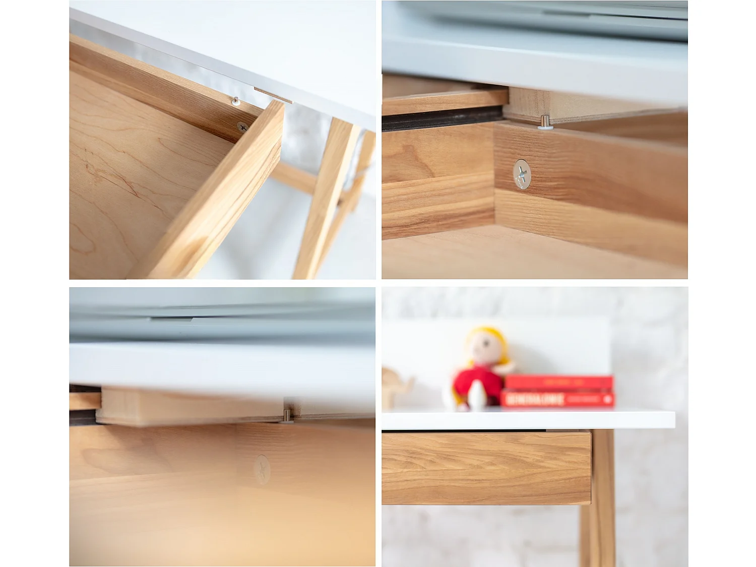 Eckschreibtisch mit 2 Schubladen 135 x 85 cm Luka Antikrosa | Beine aus Eschenholz | Linke Seite