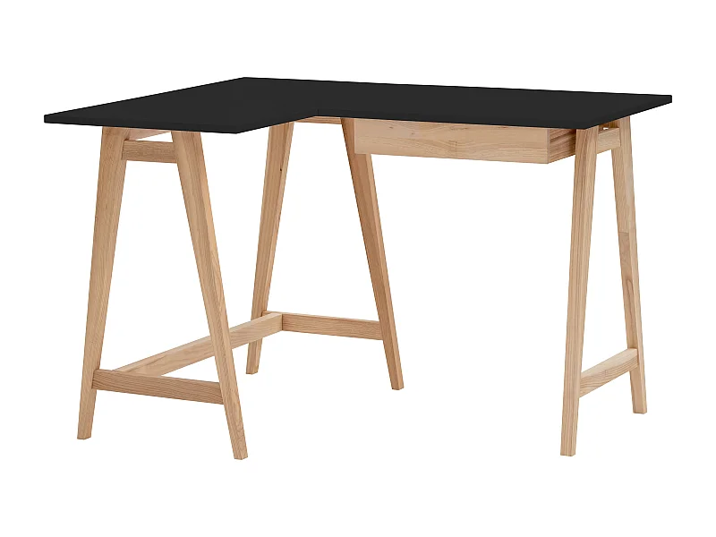 Scrivania angolare con cassetto 115x85cm Luka Nero | Gambe in frassino | Lato sinistro