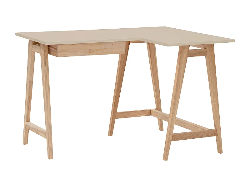 Hoekbureau met lade 115x85cm Luka Bruin Beige | Essenhouten poten | Rechts