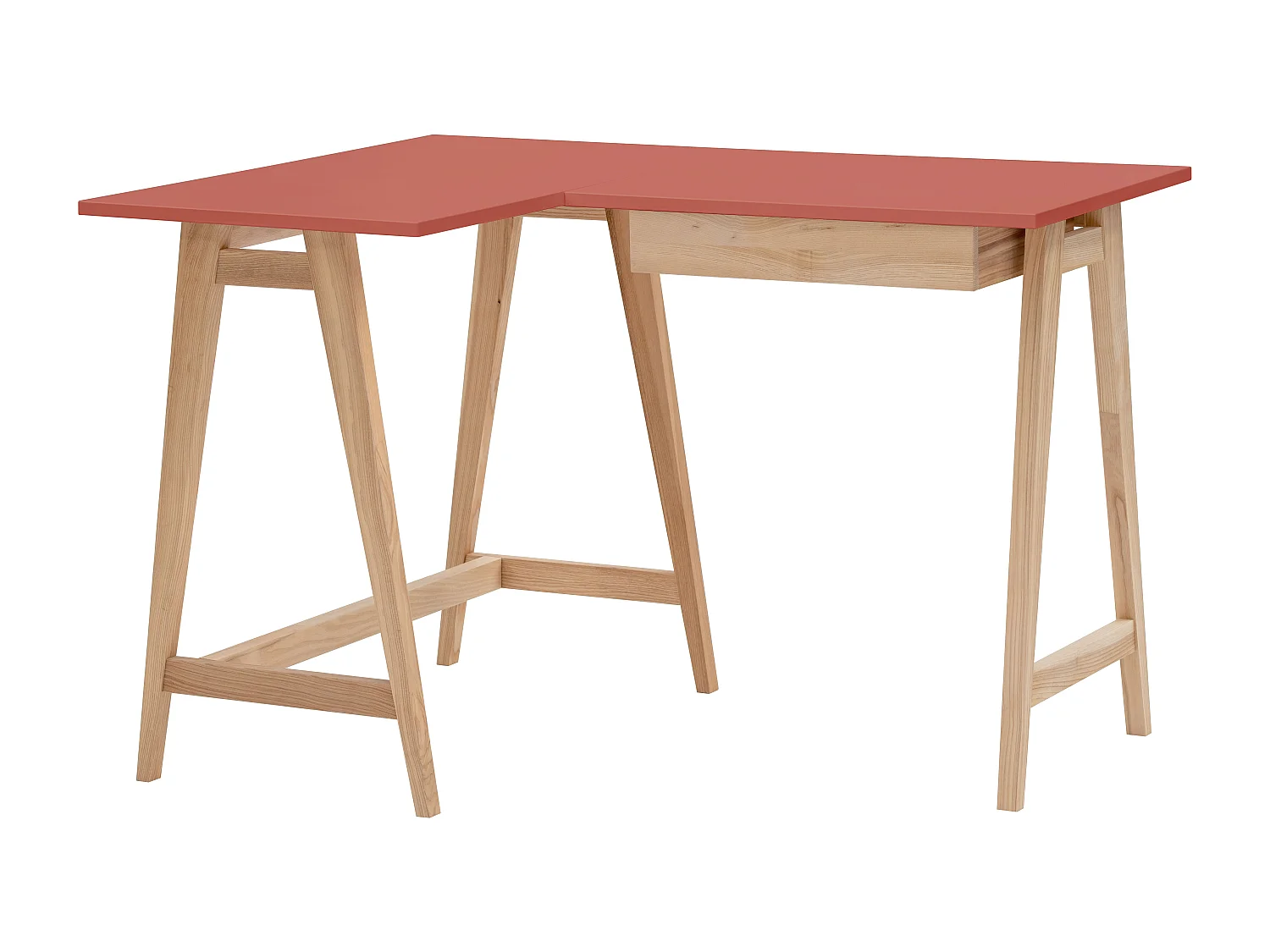 Eckschreibtisch mit Schublade 115 x 85 cm Luka Antikrosa | Beine aus Eschenholz | Linke Seite