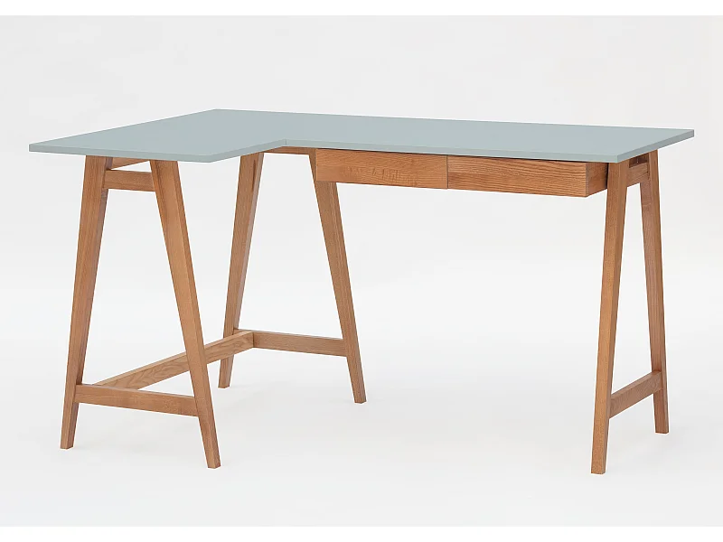 Hoekbureau met 2 lades 135x85cm Luka Parelgrijs | Eiken poten | Linkerkant