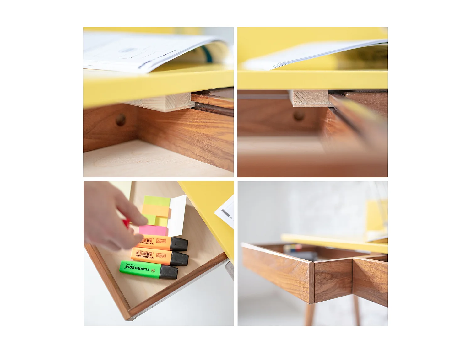 Escritorio esquinero con 2 cajones 135x85cm Luka Rosa Polvo | Patas Roble | Lado izquierdo