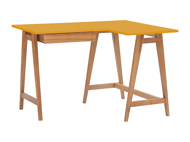 Bureau d'angle avec tiroir 115 x 85 cm Luka Jaune Genët | Pieds Chêne | Côté droit