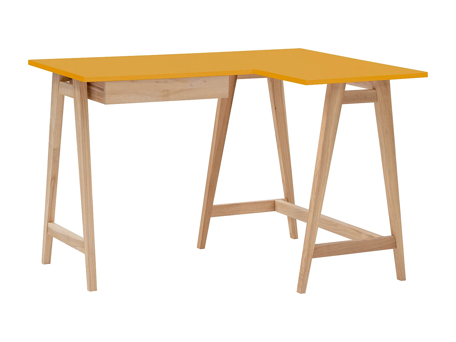 Bureau d'angle avec tiroir 115 x 85 cm Luka Jaune Genët | Pieds en frêne | Côté droit