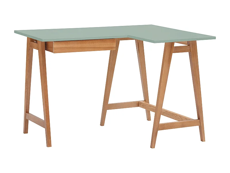 Bureau d'angle avec tiroir 115 x 85 cm Luka Vert Sauge | Pieds Chêne | Côté droit