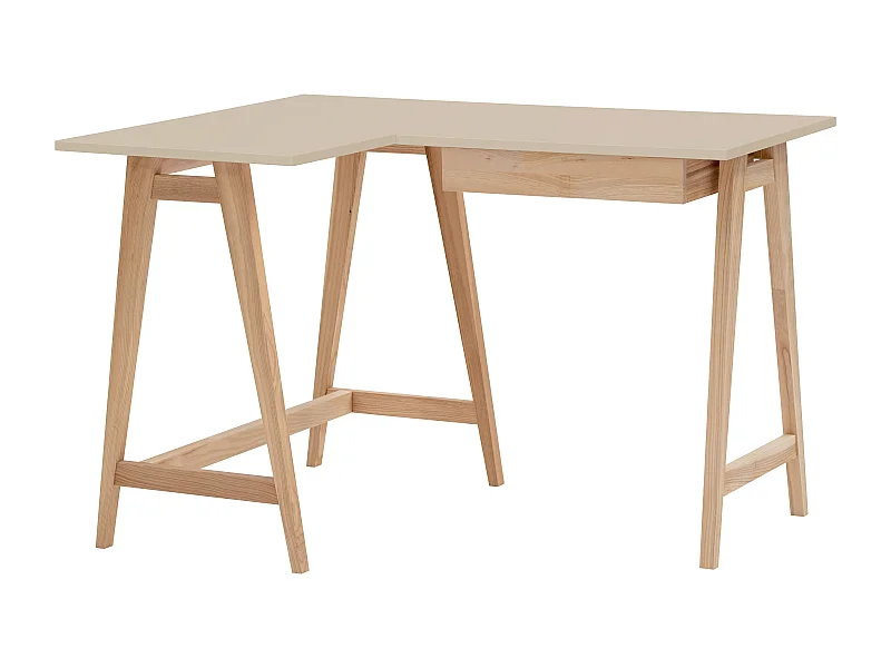 Hoekbureau met lade 115x85cm Luka Bruin Beige | Essenhouten poten | Linkerkant