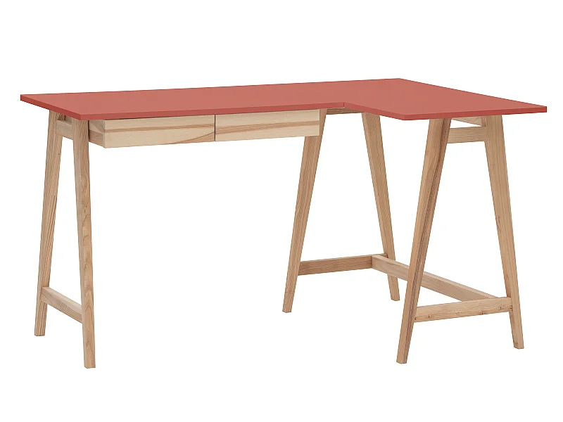 Bureau d'angle avec 2 tiroirs 135 x 85 cm Luka Vieux Rose | Pieds en frêne | Côté droit