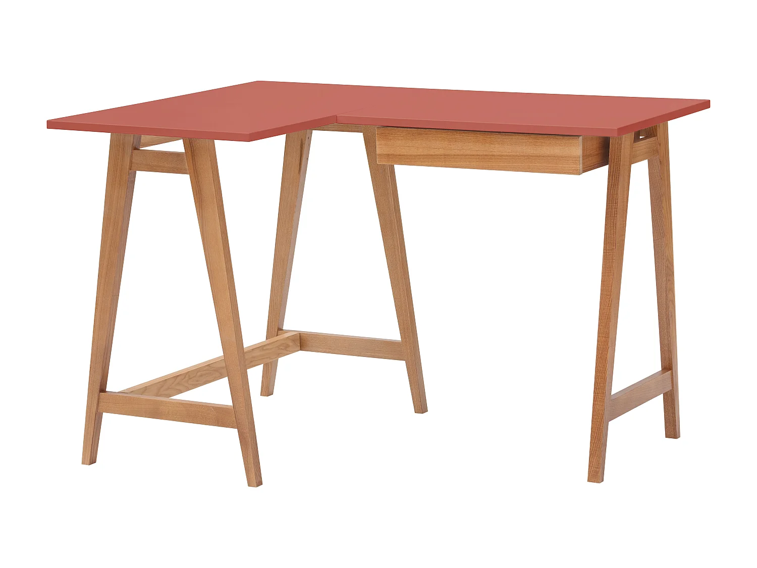 Bureau d'angle avec tiroir 115 x 85 cm Luka Vieux Rose | Pieds Chêne | Côté gauche