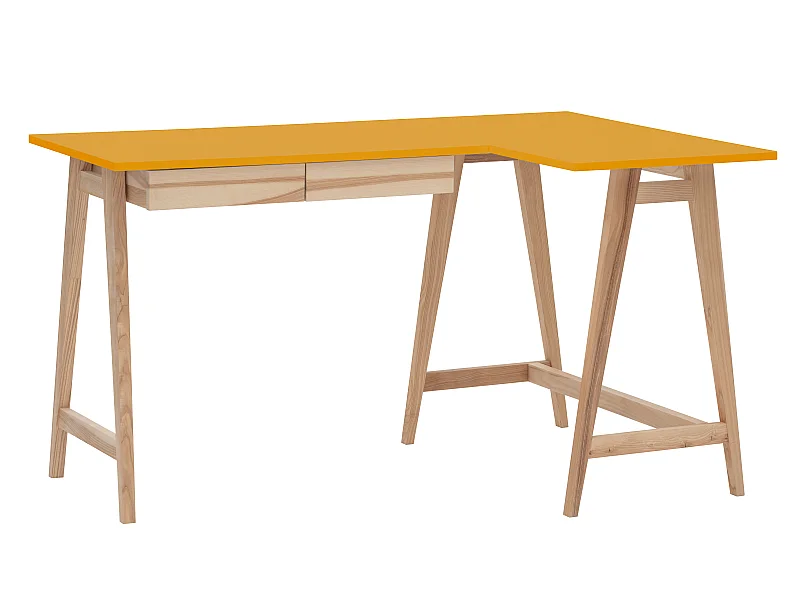 Bureau d'angle avec 2 tiroirs 135 x 85 cm Luka Jaune Genët | Pieds en frêne | Côté droit