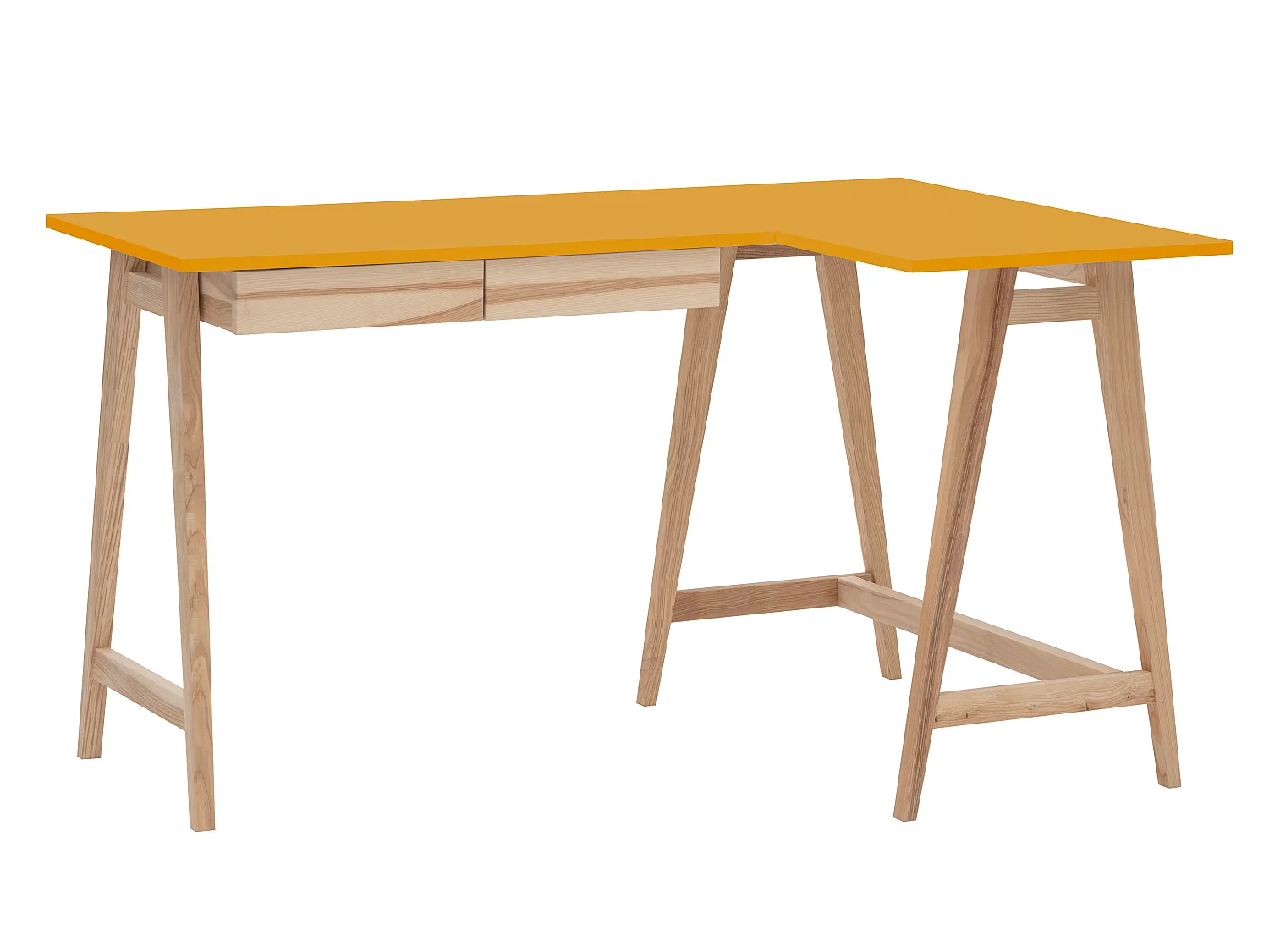 Bureau d'angle avec 2 tiroirs 135 x 85 cm Luka Jaune Genët | Pieds en frêne | Côté droit
