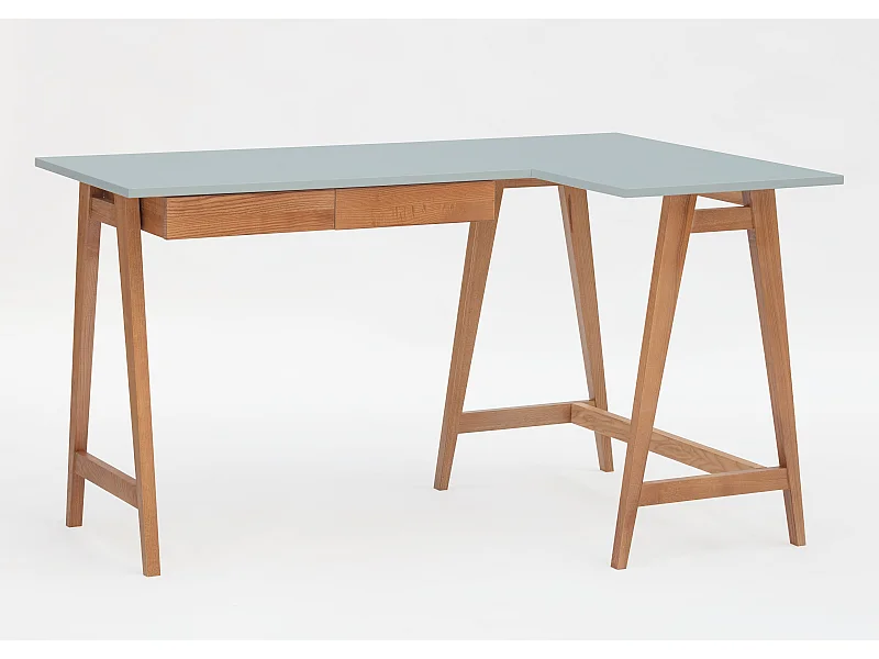 Bureau d'angle avec 2 tiroirs 135 x 85 cm Luka Gris Oerle | Pieds Chêne | Côté droit