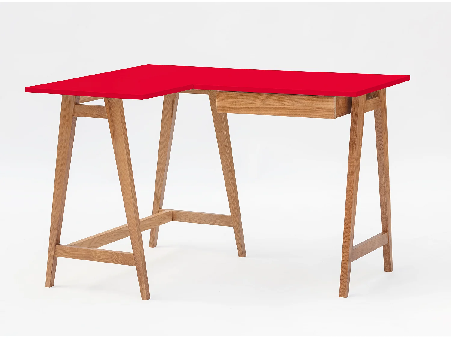 Bureau d'angle avec tiroir 115 x 85 cm Luka Rouge Pur | Pieds Chêne | Côté gauche