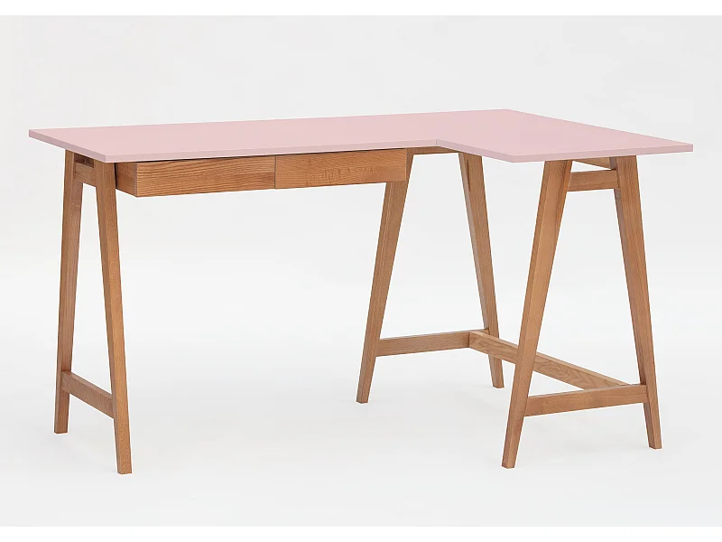 Hoekbureau met 2 lades 135x85cm Luka Poederroze | Eiken poten | Rechts