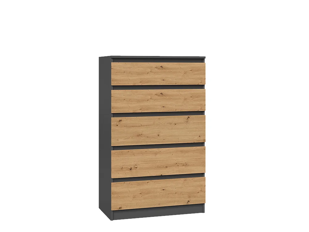 Maxy-shop Commode M 5 Tiroirs Anthracite Gris Chêne Clair 70x40x109,5cm