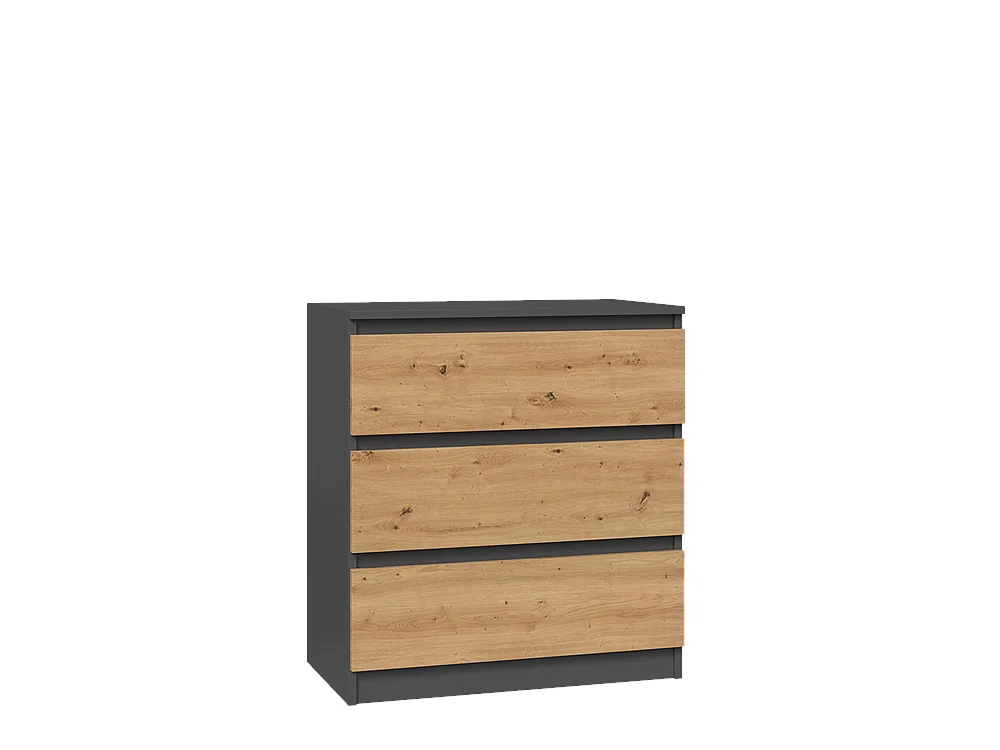 Élégante Commode Anthracite en Chêne à 3 Tiroirs - 70x40x77cm