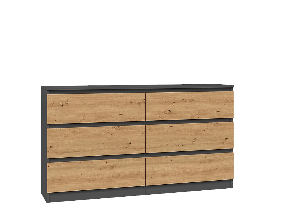 Commode Élégante à 6 Tiroirs en Chêne Anthracite de 140 cm - Design Chic