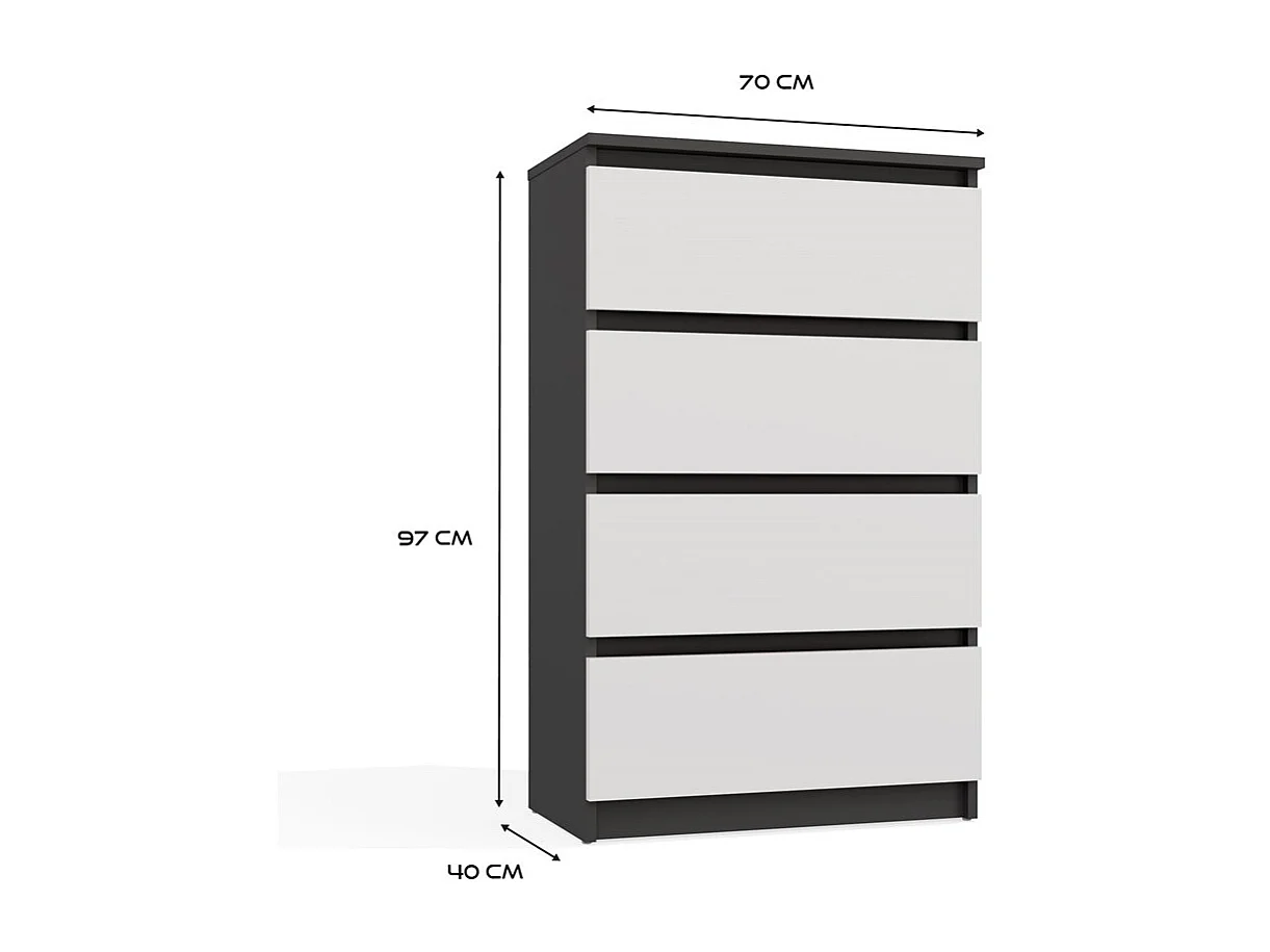 Commode Solide à 4 Tiroirs Anthracite Blanc 70cm de Large
